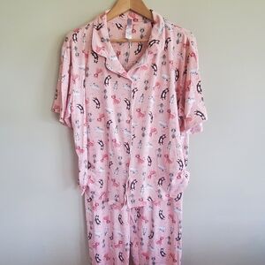 PJ COUTURE Kitty Cats Short Sleeve Capri Pajamas Soft Size 1X Pink